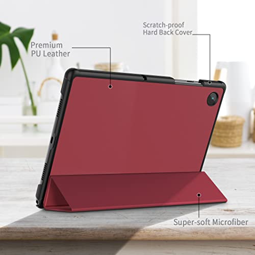 EasyAcc PU Leather Case for Samsung Galaxy Tab A8 10.5 Inch 2021 -Wine Red