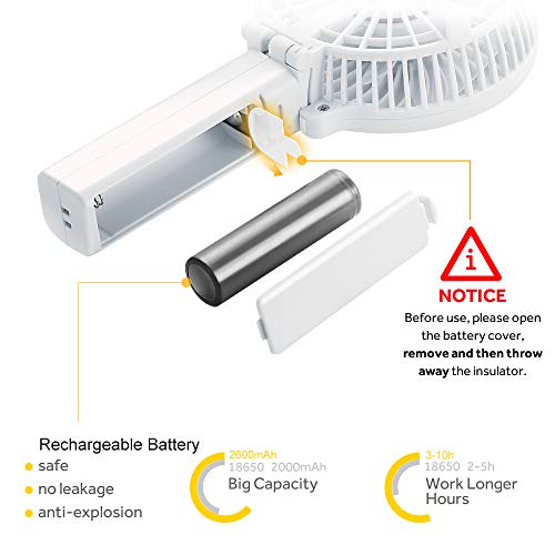 EasyAcc Handheld Fan with rechargeable 2600mAh Li-ion battery - White
