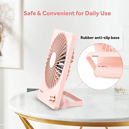 EasyAcc Desk Mini Fan with 2600mAh Portable Rechargeable Battery for Camping Library Office Cars - Pink