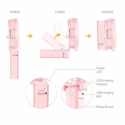 EasyAcc Handheld Fan with rechargeable 2600mAh Li-ion battery - Pink