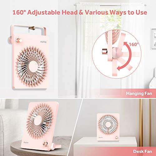 EasyAcc Desk Mini Fan with 2600mAh Portable Rechargeable Battery for Camping Library Office Cars - Pink