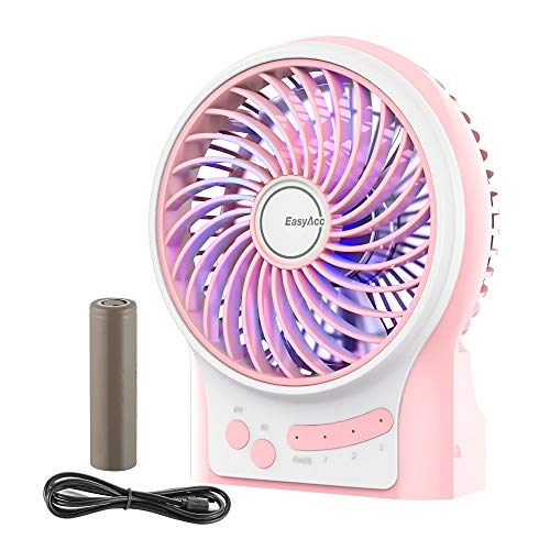 EasyAcc Mini Rechargeable Fan with 2600mAh Battery - Pink