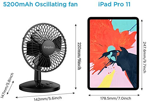 EasyAcc 5200mAh Battery Desk Fan for Office Table Outdoor Travel BBQ Camping