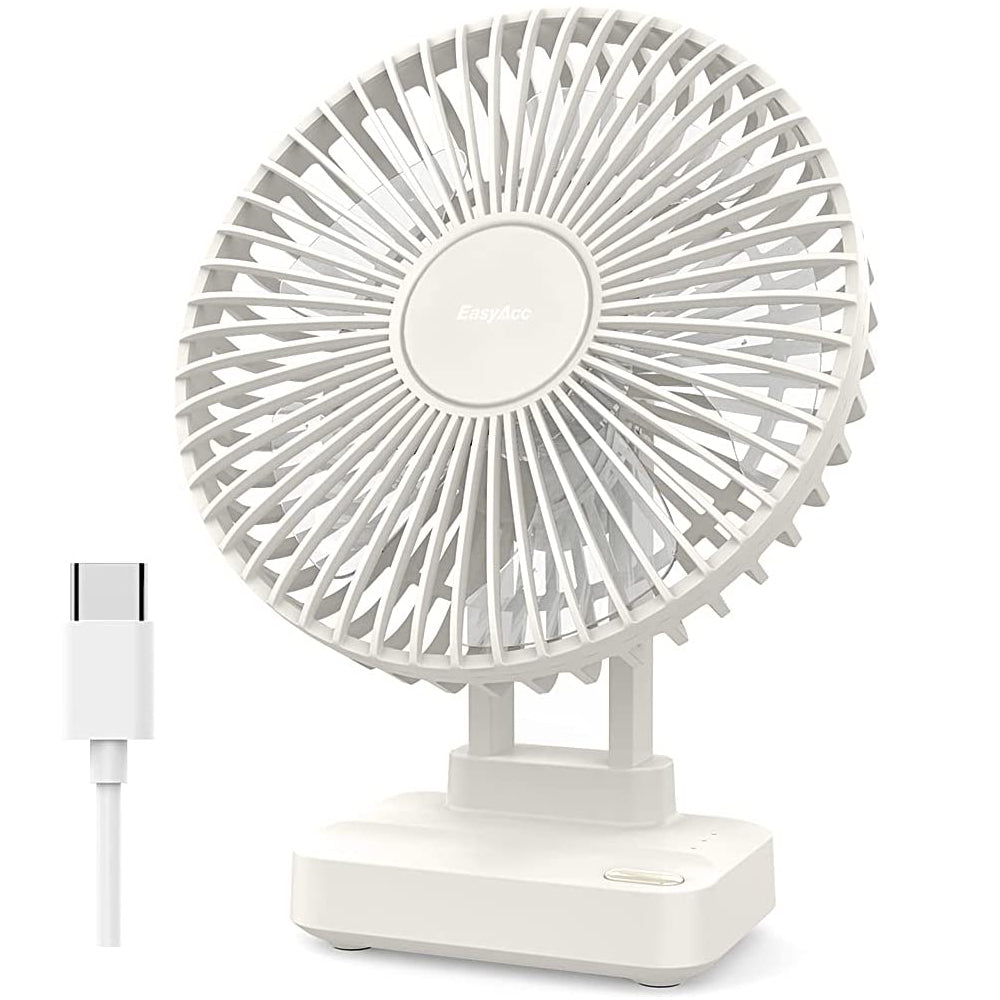 EasyAcc 90° Adjustable USB Desk Fan - White
