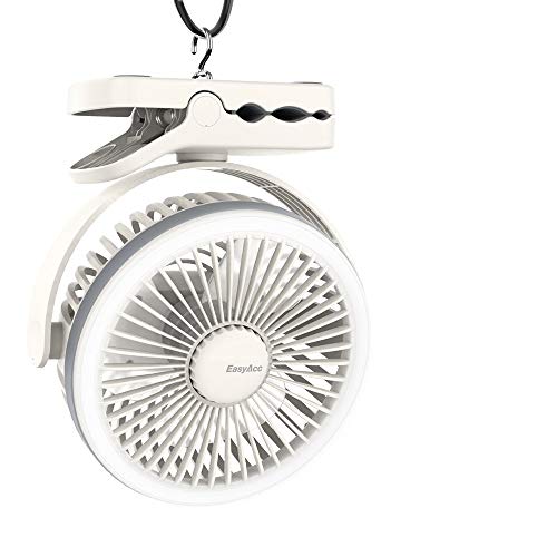 EasyAcc 6700mAh Battery Camping Fan with LED Lights -White