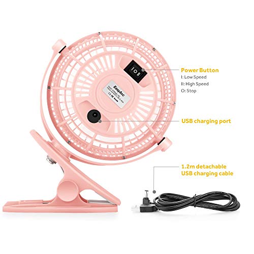 EasyAcc 720° Rotation Desk USB Clip Fan - Pink