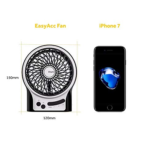 EasyAcc Mini Rechargeable Fan with 2600mAh Battery - Black