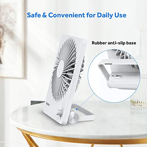 EasyAcc Desk Mini Fan with 2600mAh Portable Rechargeable Battery - White