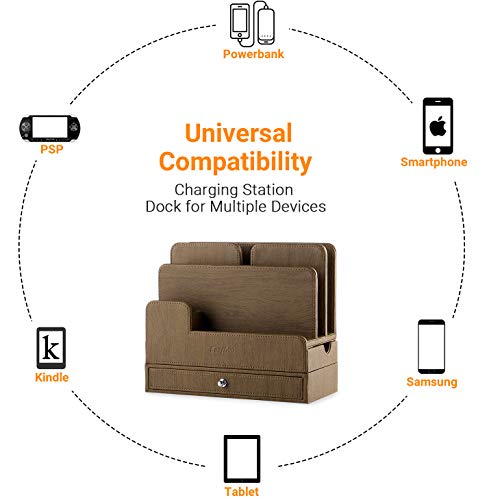 EasyAcc Multi-Device Organizer for Phones, Tablets and Accessories - Brown