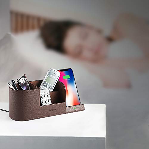EasyAcc Qi-Certified Wireless Charging Stand with Multi-Device Organizer - Brown