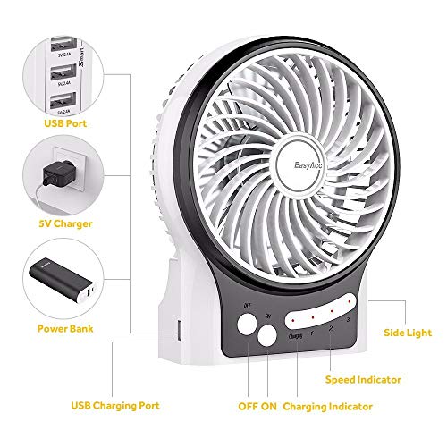 EasyAcc Mini Rechargeable Fan with 2600mAh Battery - White