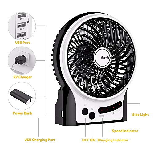 EasyAcc Mini Rechargeable Fan with 2600mAh Battery - Black